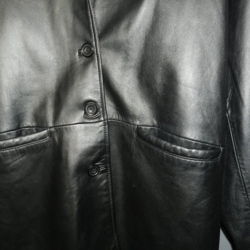 Cabelas Womens Black Genuine Leather Long Button Down Winter Coat Size Medium - Picture 4 of 8
